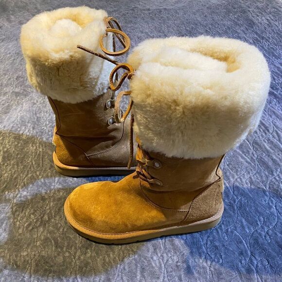 UGG Australia Montclair Boots 1892 Chestnut Suede Sheepskin Lace Up Size 7 - Picture 4 of 9